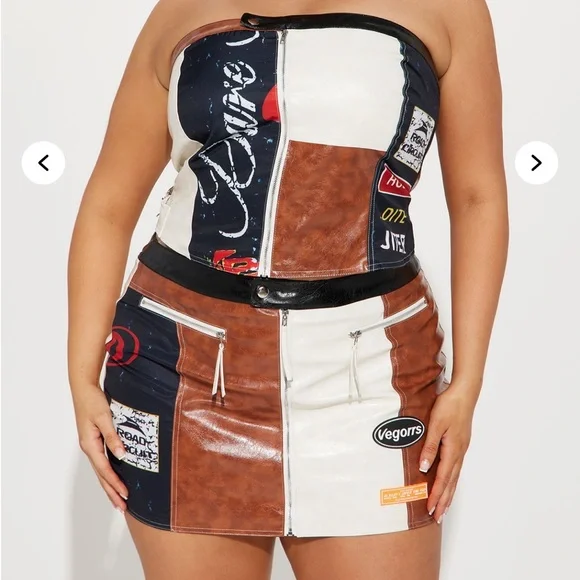 NWT Fashion Nova Over The Top Faux Leather Skirt Set - Picture 3 of 7